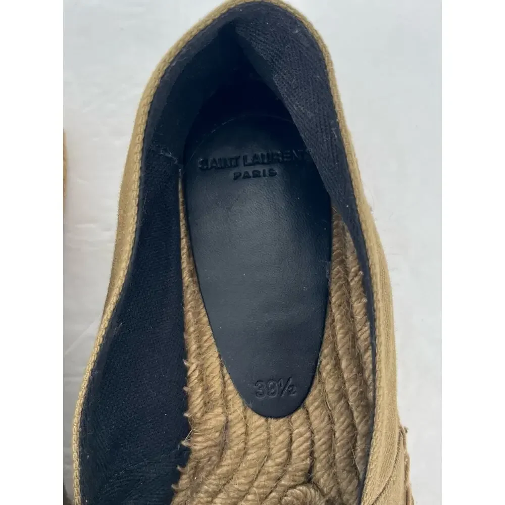 Saint Laurent YSL Cassandre Espadrilles Womens 39.5 Khaki Canvas Flats